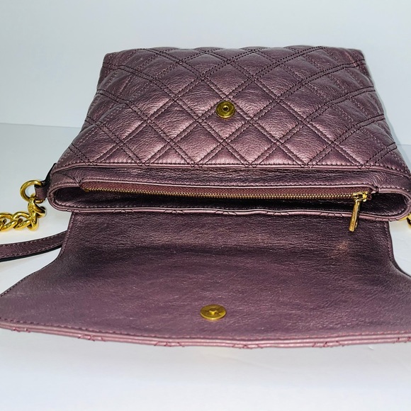 Marc Jacobs Leather Quilted Metallic Purple Shoulder Bag - Picture 6 of 9